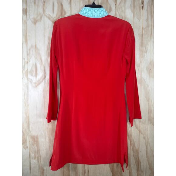 Sail to Sable Silk Beaded Sequin Neck Shift Dress Reddish Orange Rust Size Small - Picture 5 of 5